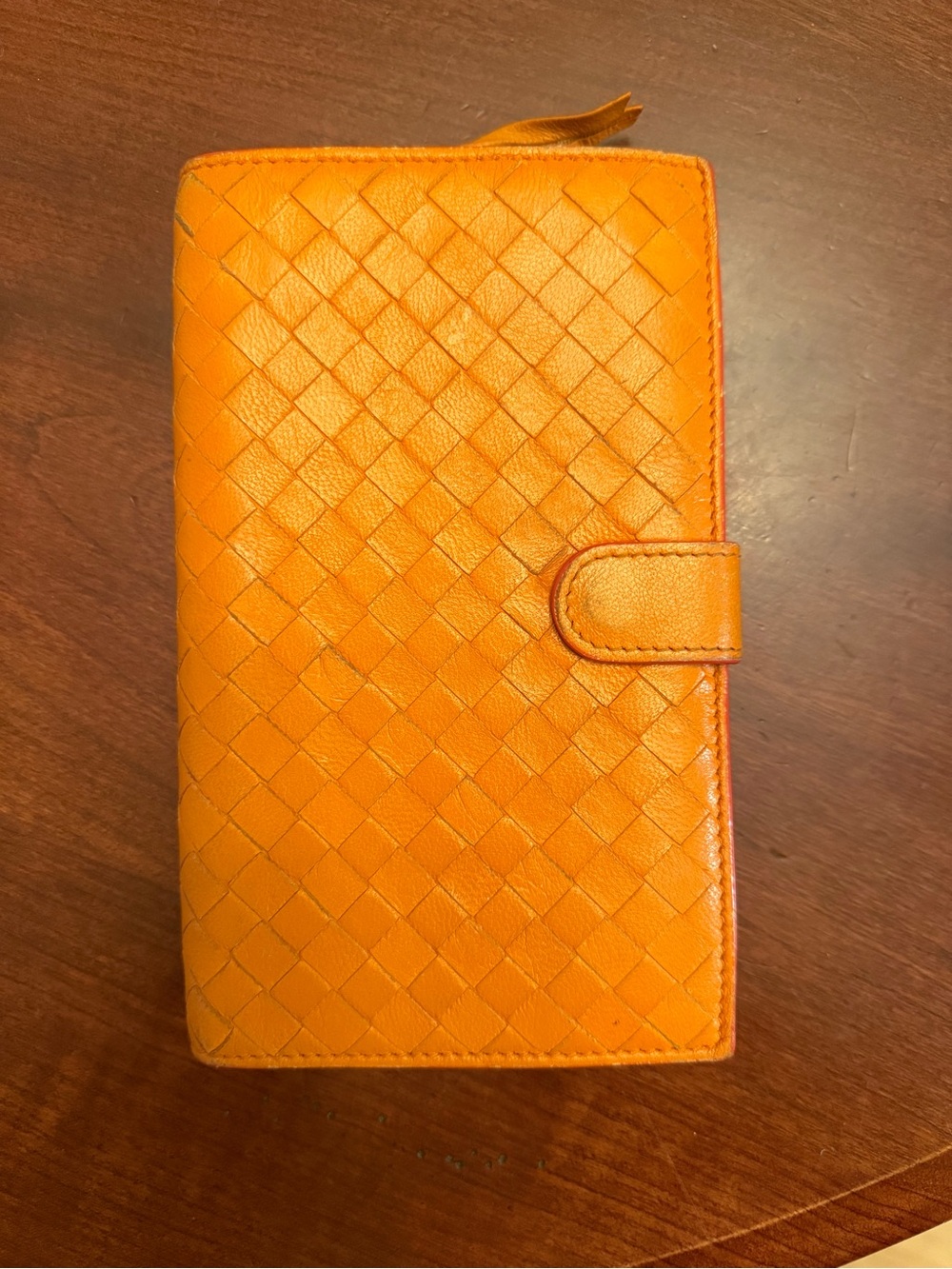 Bottega Veneta Orange Intrecciato Leather Zip Wallet - Picture 2 of 12